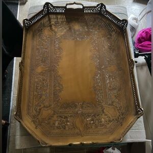 Antique Brass Etched Serving Tray